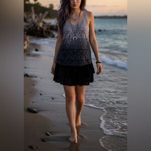 Ya Los Angeles Gray Lace Crochet Tank Top L BOHO GOTH Grunge Party